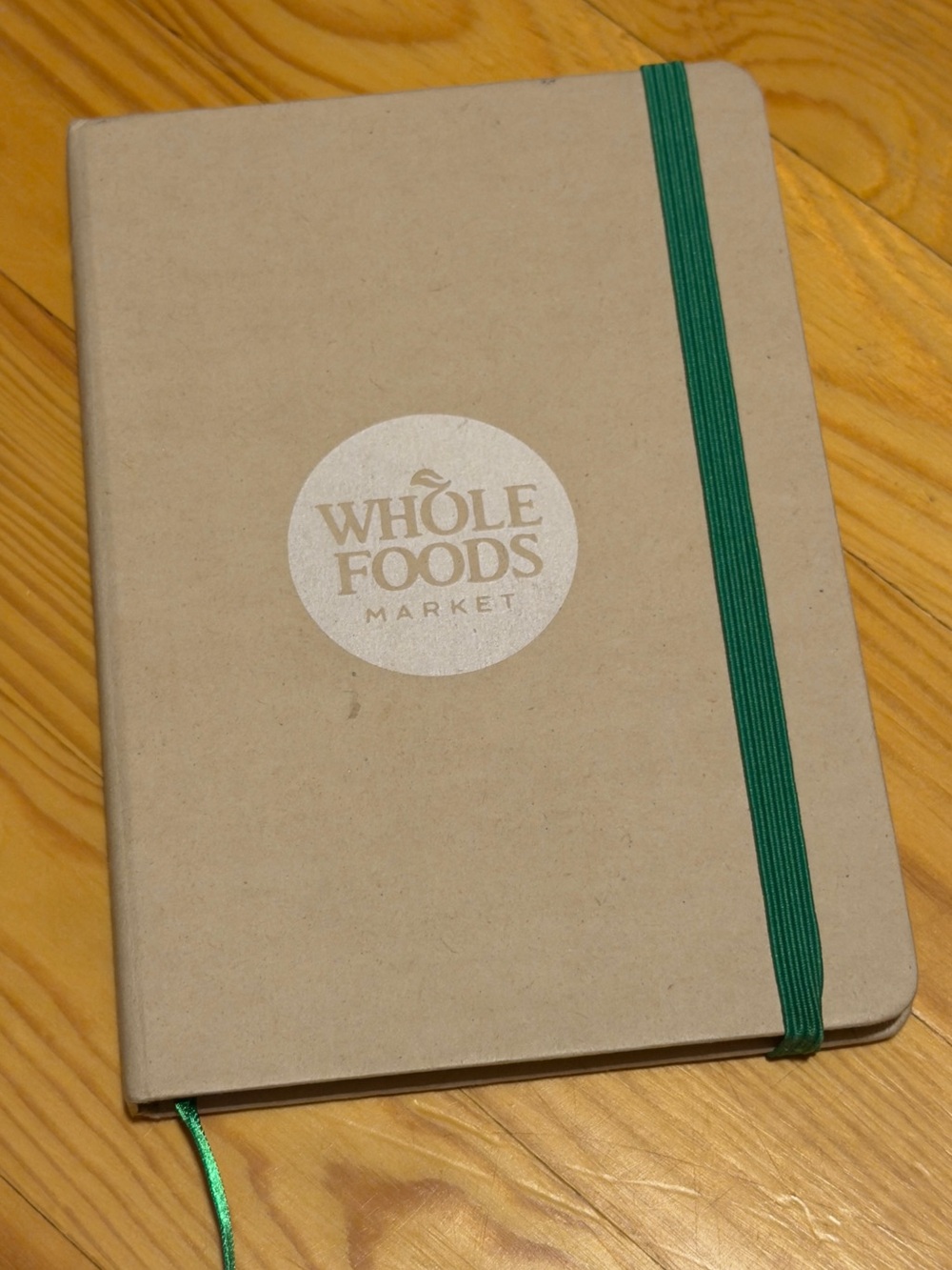 Whole Foods Market Tan Notebook with Green Elastic